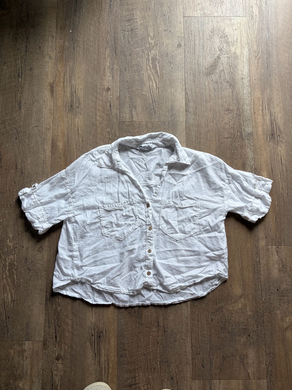 ZARA White Linen Button-Up Shirt Size M Relaxed Oversized